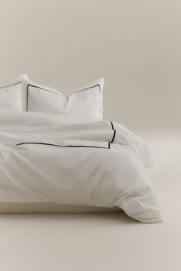 Duvet Cover and Sham Set in White/Black Embroidery