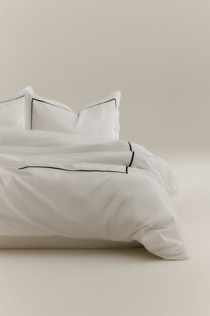 Duvet Cover and Sham Set in White/Black Embroidery