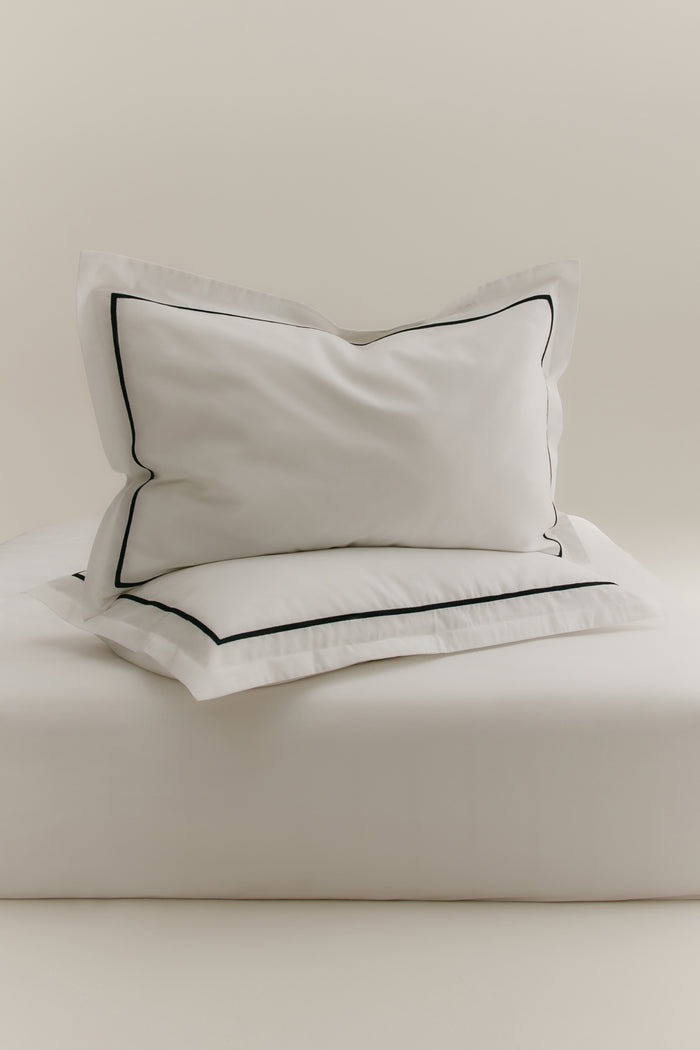 Duvet Cover and Sham Set in White/Black Embroidery