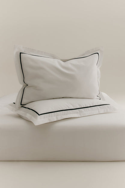 Duvet Cover and Sham Set in White/Black Embroidery