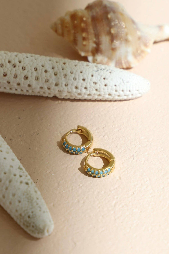 E1745G Earrings-Turquoise Duo Huggies