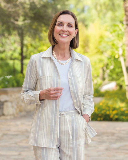 Eleanor Striped Cotton Mix Roll Sleeve Blouse - Country Collection