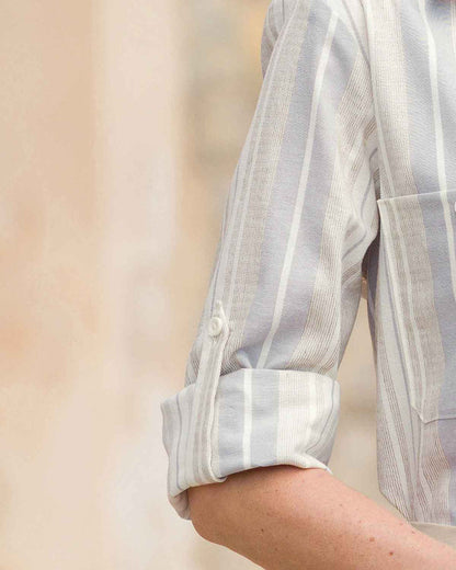 Eleanor Striped Cotton Mix Roll Sleeve Blouse - Image 4 - Country Collection