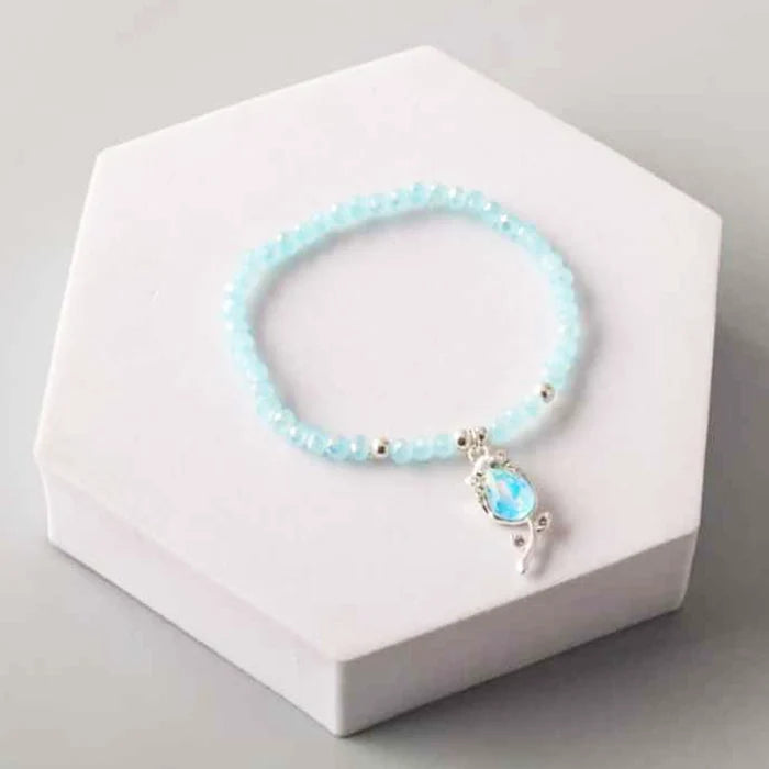 Elegant Crystal Beaded Charm Bracelet - Floral Teardrop Pendant (BL18385)