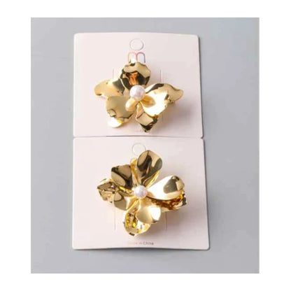Elegant Gold Layered Sculpted Flower Hair Clip with Faux Pearl Accent (AP13352G)