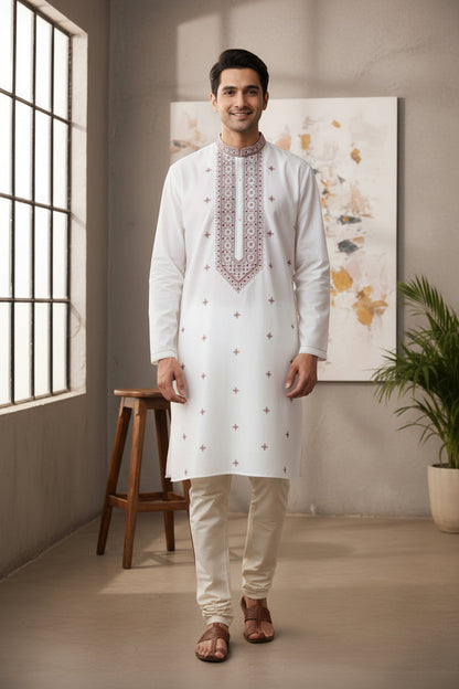 Elegant Off-White Embroidered Kurta Set