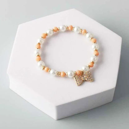 Elegant Rhinestone Bow & Faux Pearl Beaded Bracelet 4 Colors (BL17902)