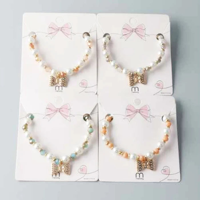 Elegant Rhinestone Bow & Faux Pearl Beaded Bracelet 4 Colors (BL17902)