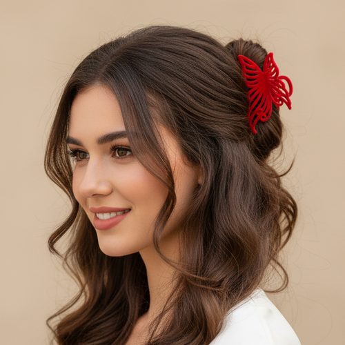 Elegant Velvet Butterfly Side Claw Clip - Matte Finish Hair Accessory (HC11371)