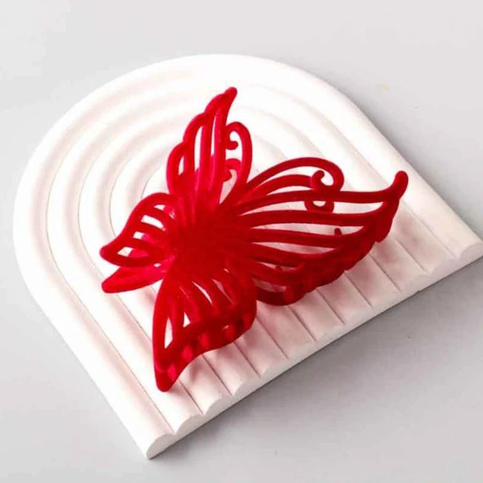 Elegant Velvet Butterfly Side Claw Clip - Matte Finish Hair Accessory (HC11371)