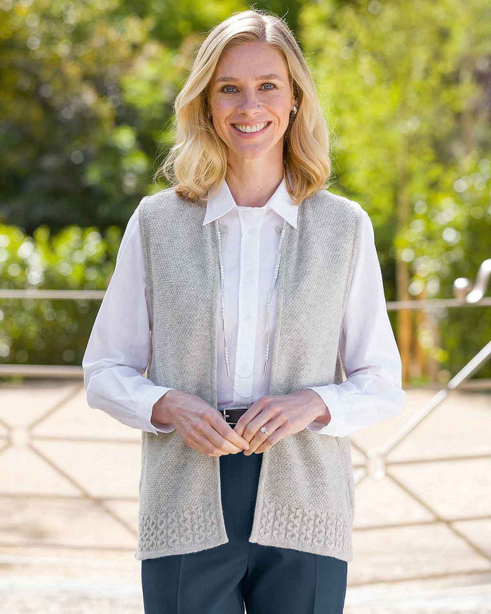 Ellen Edge To Edge Lambswool Ladies Waistcoat - Silver - Country Collection