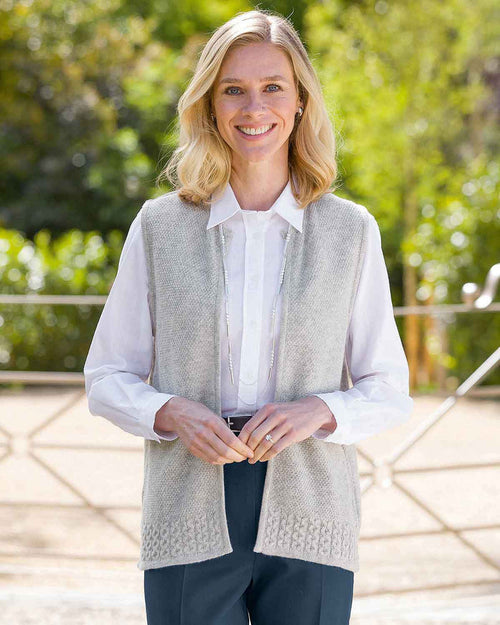 Ellen Edge To Edge Lambswool Ladies Waistcoat - Silver - Country Collection