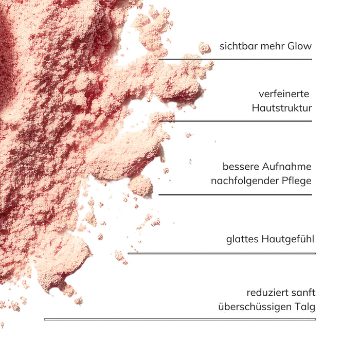 Schaubild zur Wirkweise und textur des Santaverde enzyme peeling powder