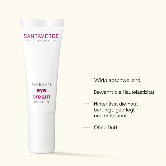 antaverde Eye Cream ohne Duft – Naturkosmetik Augencreme mit Aloe Vera, Produktdarstellung mit USPs und Anwendungsvorteilen auf hellem Hintergrund