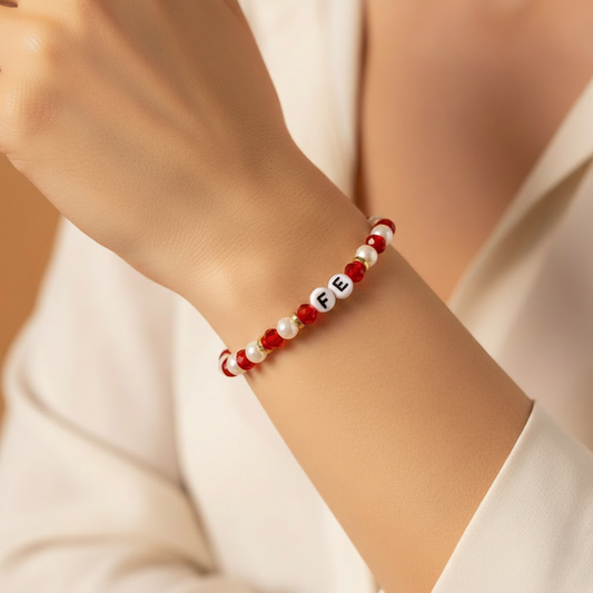 Faith-Inspired "FE" Pearl and Crystal Stretch Bracelet – Religious Jewelry Gift for Women – 4 Color Assortment (BL18280)