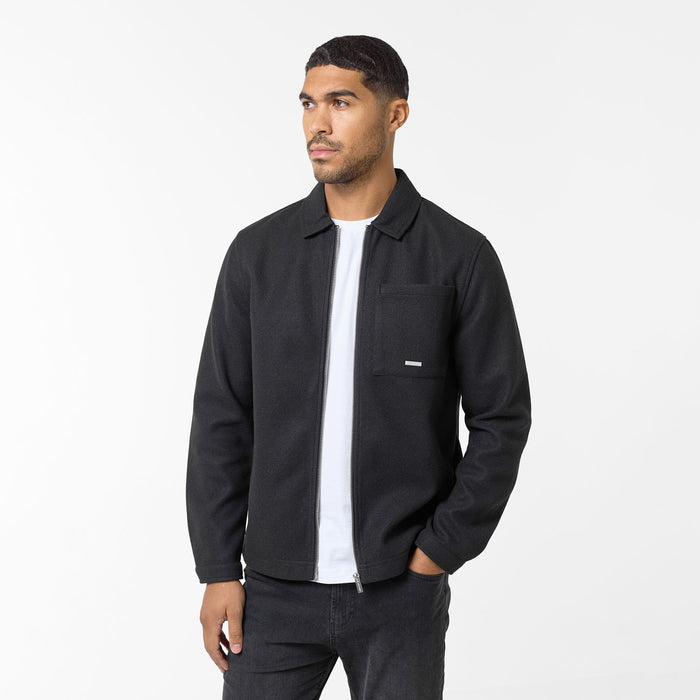 Men's  Black Wool Zip Overshirt  Closure London  Front View