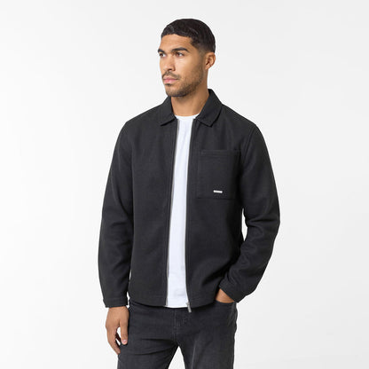 Men's  Black Wool Zip Overshirt  Closure London  Front View
