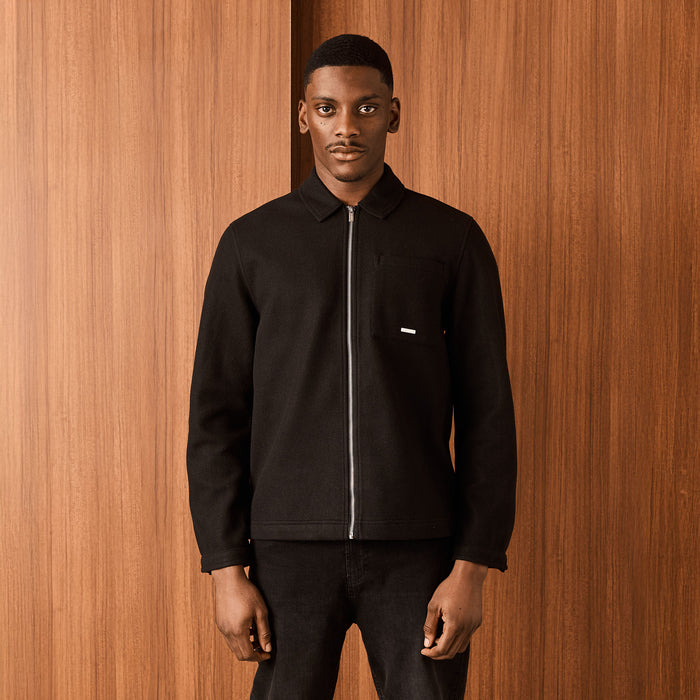 Faux Wool Zip Jacket | Black