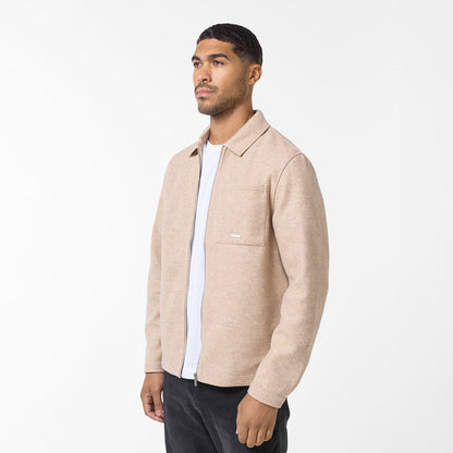 Men's  Stone Wool Zip Overshirt  Closure London  Front View