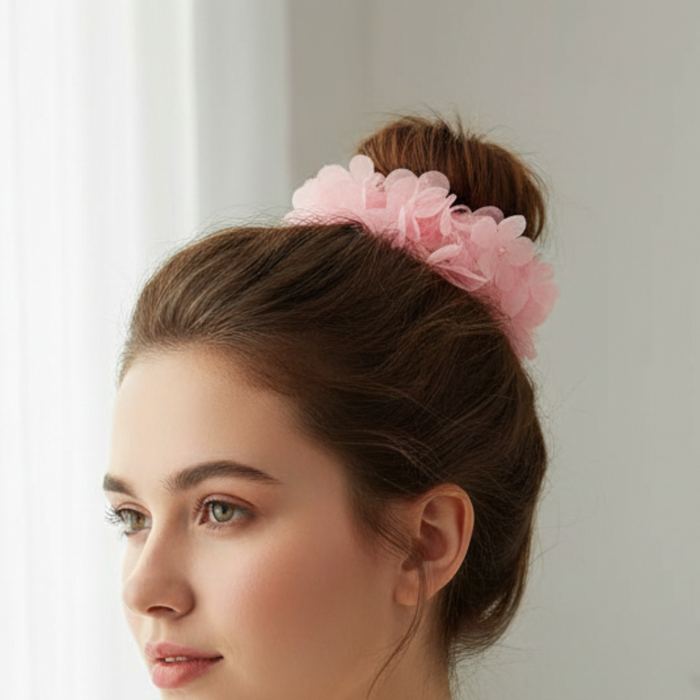 Floral Flutter Lace Scrunchie - Romantic 3D Flower Petal Hair Accessory (HS10240)