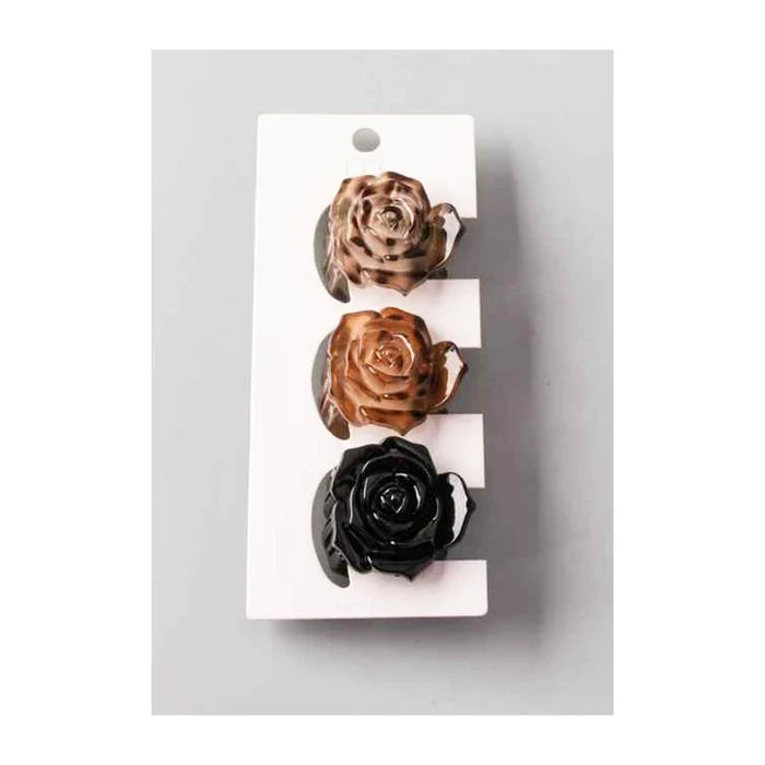 Floral Rose Hair Claw Clip Set – Elegant Tortoise Shell & Black Non-Slip Hair Accessories (HC11737)