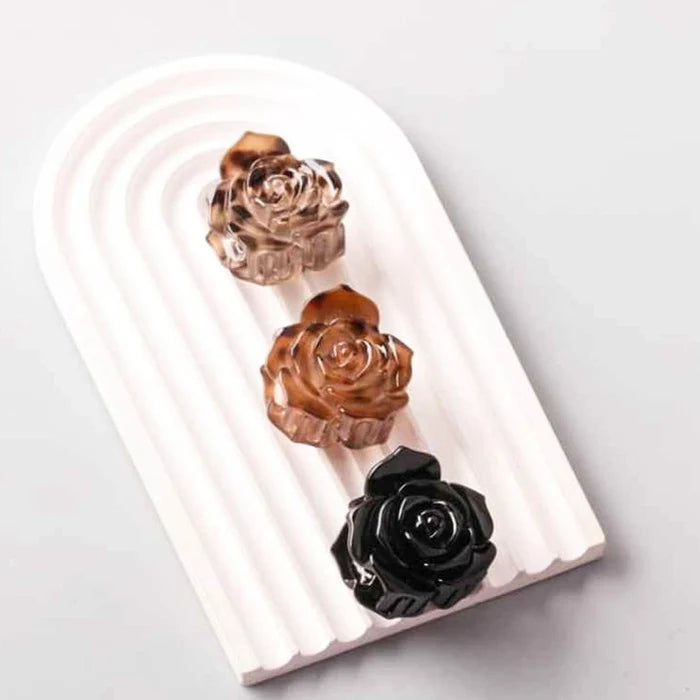 Floral Rose Hair Claw Clip Set – Elegant Tortoise Shell & Black Non-Slip Hair Accessories (HC11737)