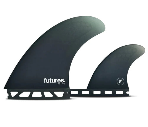 Futures FT1 HC Twin +1 surfboard fins, navy twin fin set with center fin