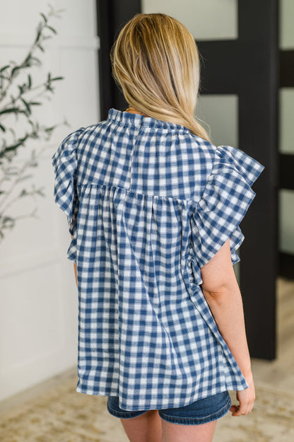Garden at Goldenhour Flutter Sleeve Blouse in  Blue