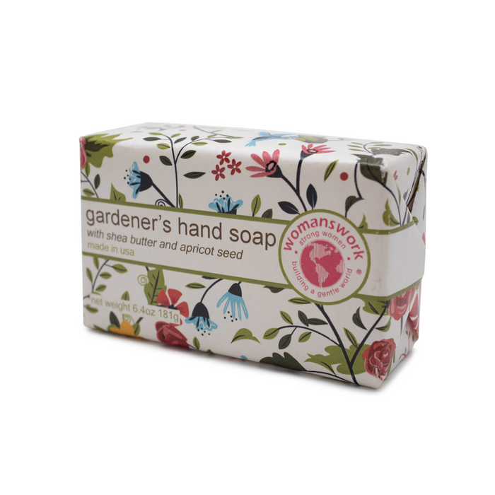 Box of 'Gardener's Hand Soap' with floral design on a white background