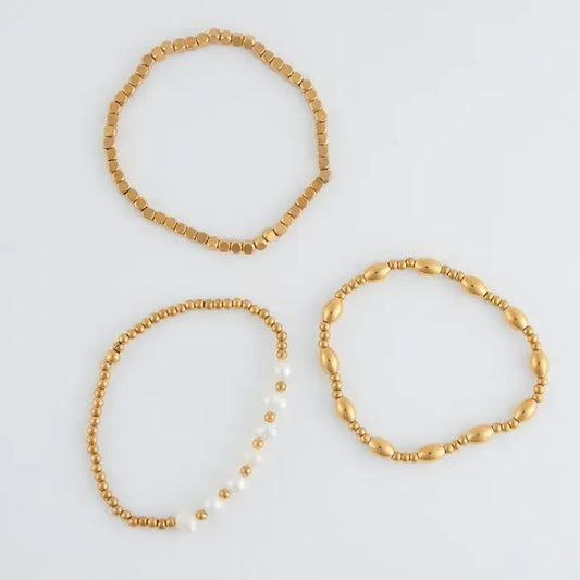 Genuine Pearl Stretch Bracelet Set