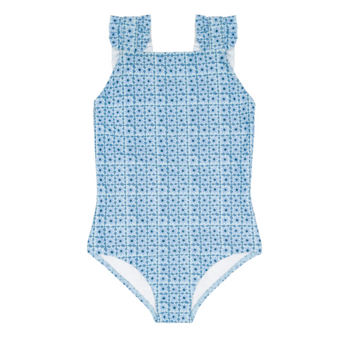 girls azul tile ruffle strap one piece
