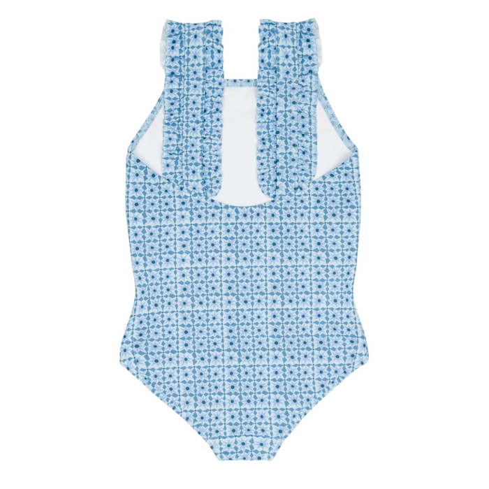 girls azul tile ruffle strap one piece