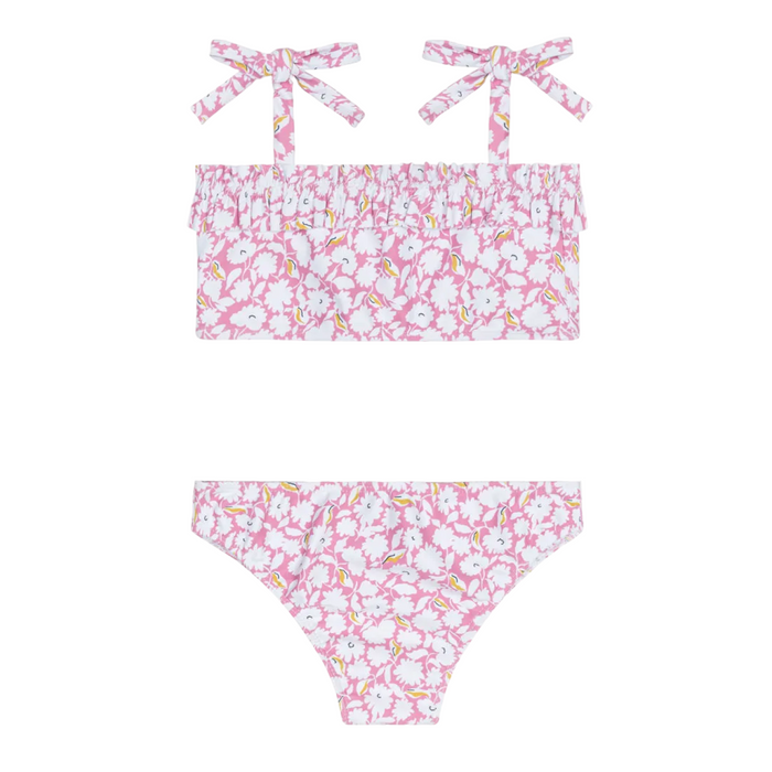 girls blush bloom ruffle bandeau bikini with tie straps