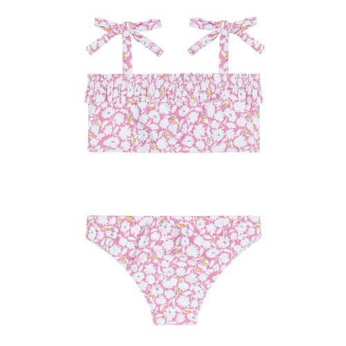 girls blush bloom ruffle bandeau bikini with tie straps