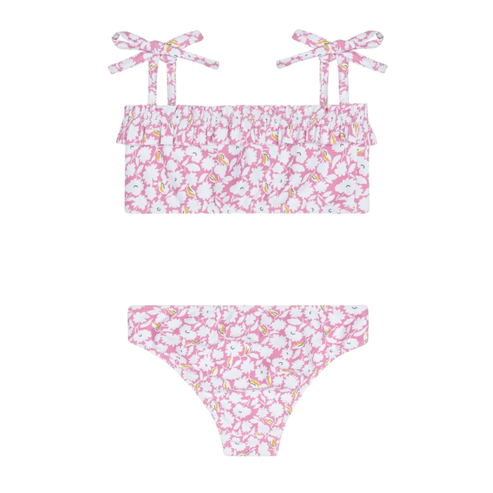 girls blush bloom ruffle bandeau bikini with tie straps
