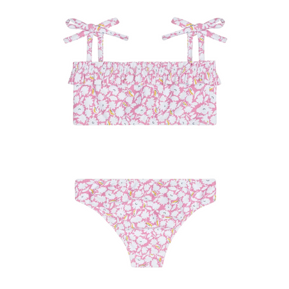 girls blush bloom ruffle bandeau bikini with tie straps