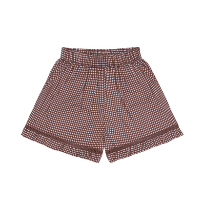 girls cocoa gingham ruffle shorts