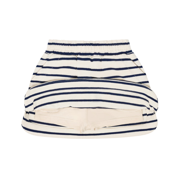 girls cream and navy stripe skirt with shorts