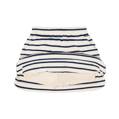 girls cream and navy stripe skirt with shorts