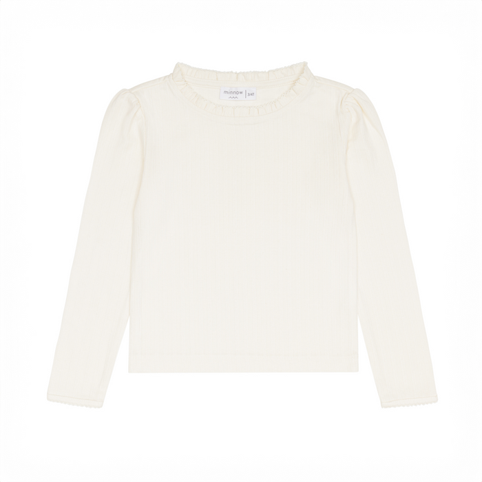 girls cream ruffle pointelle long sleeve shirt