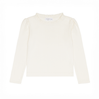 girls cream ruffle pointelle long sleeve shirt