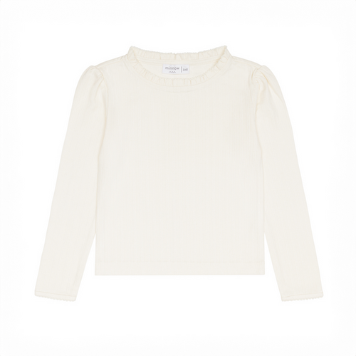 girls cream ruffle pointelle long sleeve shirt