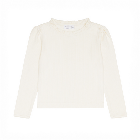 girls cream ruffle pointelle long sleeve shirt