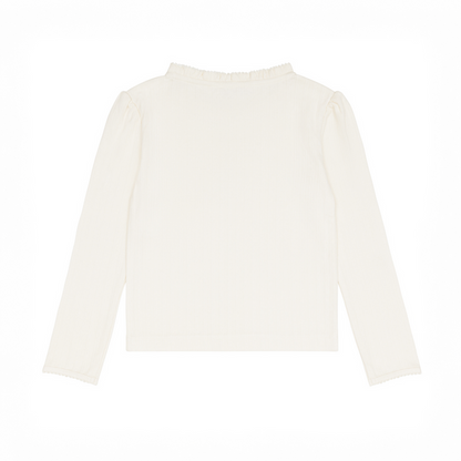 girls cream ruffle pointelle long sleeve shirt