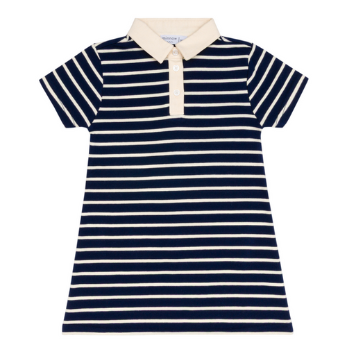 girls navy and cream stripe short sleeve tennis dress