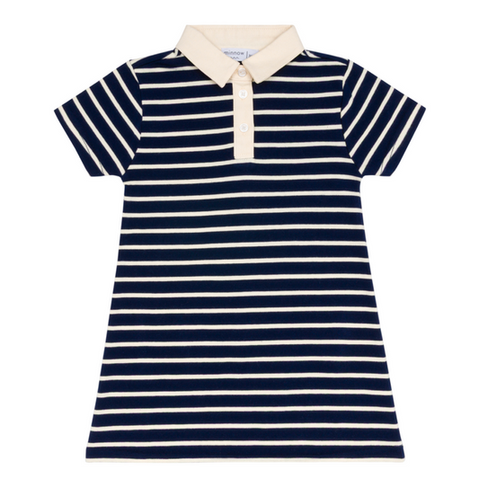 girls navy and cream stripe short sleeve tennis dress