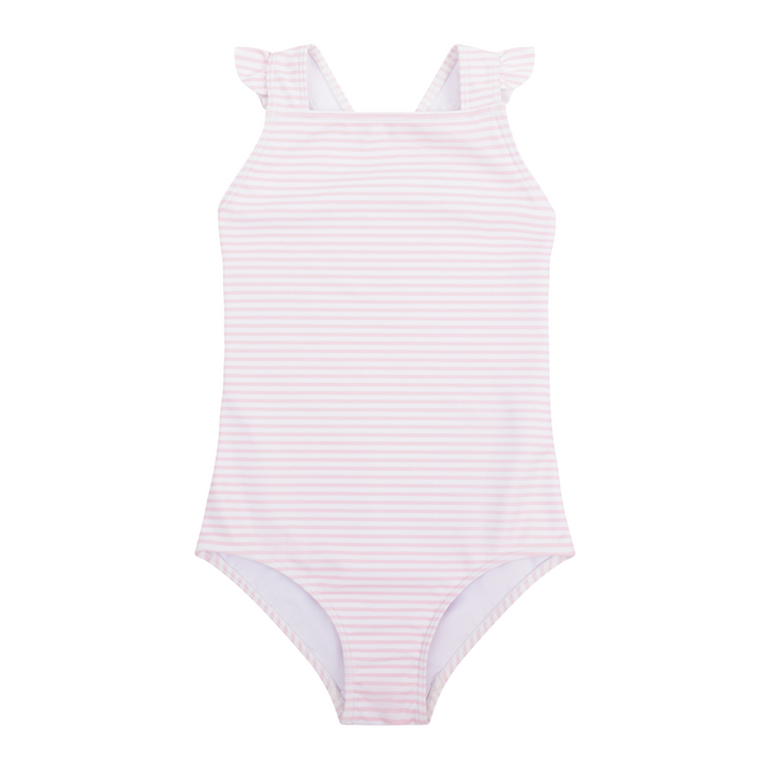 girls pink stripe crossover one piece