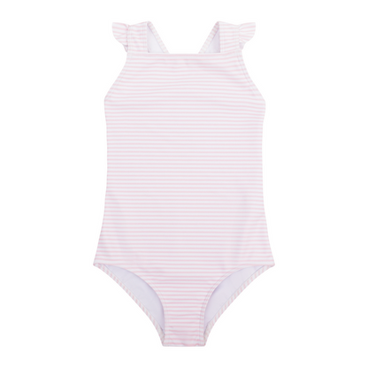 girls pink stripe crossover one piece