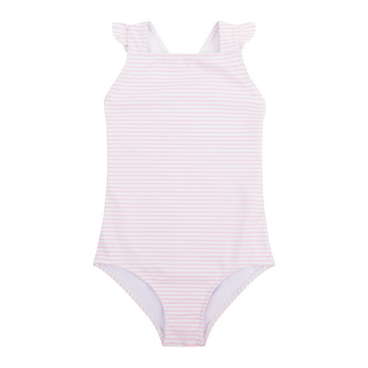 girls pink stripe crossover one piece