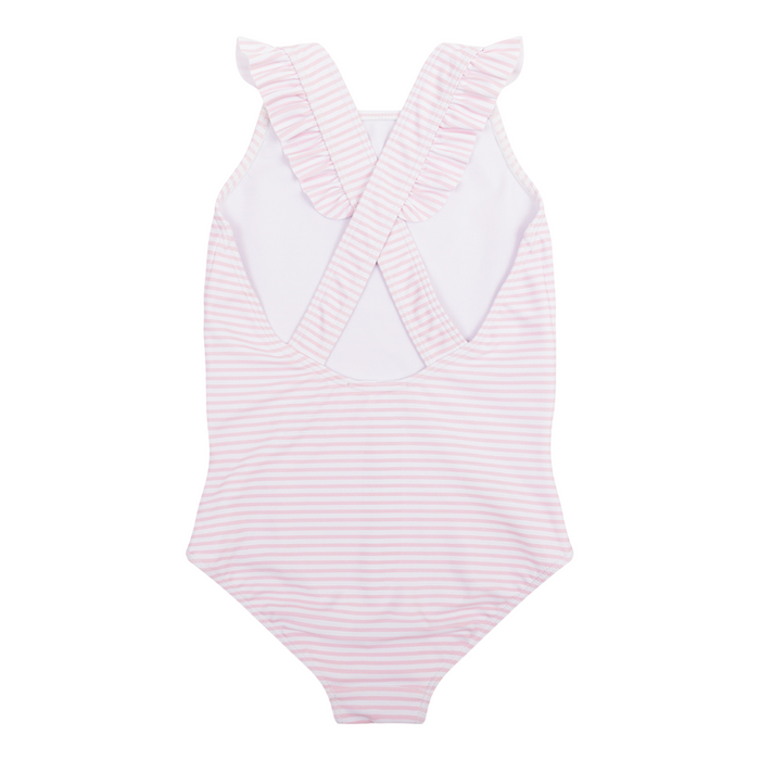 girls pink stripe crossover one piece